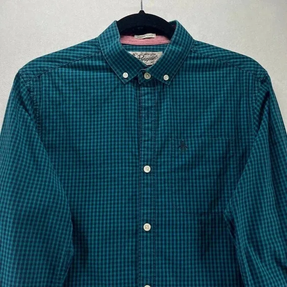 Penguin MunsingWear Shirt Mens Sz S Heritage Slim Fit Gingham Button Front Blue - Picture 3 of 10